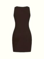 Women'S Slim-Fit Sleeveless Tank Dress - Solid Color Green, Ruched Detail, Knee-Length, Casual & Elegant For Beach, Vacation, Or Summer Outings, Beach Dresses, Vacation Attire, Ruched Texture, Nonpadding Design - Image 8