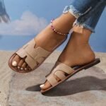 Women'S Summer Fashion Slip-On Flat Monogram Sandals, Solid Color Minimalist Open Toe Slides, All-Season Comfort, Man-Made Upper/Inner/Rubber Sole, Casual Outdoor Footwear - Image 13
