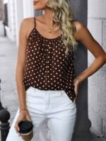 Women'S Elegant Polka Dot Sleeveless Tank Top - Backless, Stretchy & Comfortable Summer Casual Wear With Stylish White Straps And Round Neckline, Summer Tank Tops - Image 8