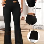 Women'S High-Waisted Flared Leggings - Elastic Waistband, Mid-Rise 9/10 Length, Stretchy Comfort Fit For Spring/Autumn Casual Wear, Black, High Waisted Leggings
