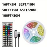 4.88-30.48Meter Led Strip Lights With Ir Remote, Cuttable & Flexible, Adjustable Color & Flash Speed, 6 Diy Modes, Easy To Install, For Bedroom, Ceiling, Party & Holiday Ambiance Lighting, Remote Controlled Led Lights | Multi-Color Led Strip | Usb Ligh - Image 2