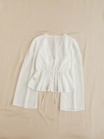 Elegant V-Neck Tie-Waist Blouse With Ruffled Sleeves And Lace Detail - Light Blue, Perfect For Spring/Summer, Adult Women'S Clothing, Casual Attire|Ruffled Sleeve Top|Lace Detail Top, Ladies Blouses - Image 9