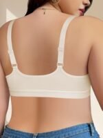 Women'S Plus Size Lace Front Closure Bra, Sexy Deep V-Neck Solid Color With Wide Straps, Comfortable Breathable Polyester Knit Fabric Bra With Contrast Lace Detail, No Padding - Medium Stretch - Image 4