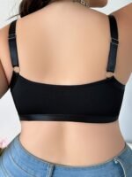 Women'S Plus Size Sexy Cut-Out V-Neck Bra - Soft Pink No Underwire Wire-Free Comfort, Breathable Polyester/Elastane Blend, Hand Wash Only Elegant Special Collection - Image 6