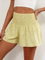 Women'S High-Waisted Floral Print Shorts - Black & White Ditsy Pattern, Ruffled Hem, Stretchy & Comfortable Summer Fashion, Hand Wash Only, High Waisted Shorts - Image 8