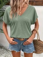 Plus Size V Neck Solid Simple T-Shirt, Casual Short Sleeve Top For Spring & Summer, Women'S Plus Size Clothing - Image 5
