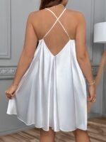 Women'S Plus Size Sexy V-Neck Night Dress, Solid Color Polyester With Elastane, Cross Strap Back, Woven Fabric, Lightweight 90G/M?, For Spring/Summer/Fall - Slight Stretch Design - Image 7