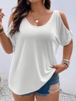Women'S Elegant Off-Shoulder Round Neck T-Shirt - Soft Stretchy Fabric, Solid Color Summer Casual & Formal Wear, Hand Wash Only, Everyday Comfort Tee, Elegant Shirt, Comfortable Fit Shirt - Image 6