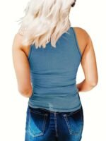 Solid Color Notched Neck Tank Top, Casual Sleeveless Tank Top For Summer, Women'S Clothing - Image 7