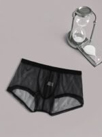 1 Pack Men'S Sheer Mesh Boxer Briefs - Soft, Breathable, Quick-Dry Underwear With Elastic Waistband, Sexy Transparent Design For Casual Wear & Exercise (White & Black), Comfortable Underwear, Sports Underwear, Minimalist Underwear, Medium Elasticity Fabric - Image 9