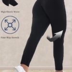 Plus Size, Plus Size Women'S High-Waisted Leggings - 4-Way Stretch Elastic Waistband, Solid Black 7/8 Length Pants For, Casual & All-Season Wear - Machine Washable Apparel, Leggings, Versatile Clothing, Highelastic Waistband
