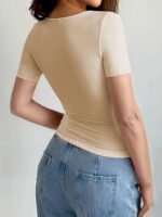 Women'S Pink Short Sleeve T-Shirt - "I Am Not A Stranger" Graphic, Crop Top With Ruched Detail, Casual Summer Tee, Casual Summer Wear | Ruched Detail Top | Comfortable Fit, Ladies T Shirts - Image 10