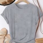 Solid Color Crew Neck T-Shirt, Casual Short Sleeve T-Shirt For Spring & Summer, Women'S Clothing
