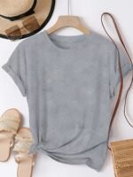 Solid Color Crew Neck T-Shirt, Casual Short Sleeve T-Shirt For Spring & Summer, Women'S Clothing