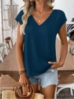 Women'S Casual Bowknot Short Sleeve T-Shirt - Black V-Neck With White Bow Detail, Perfect For Summer Outings And Casual Attire, Everyday Top | Bowknot Detailing | Stylish Accessory - Image 10