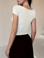 Solid Color Scoop Neck T-Shirt, Elegant Short Sleeve Slim Fit Top For Spring & Summer, Women'S Clothing - Image 8