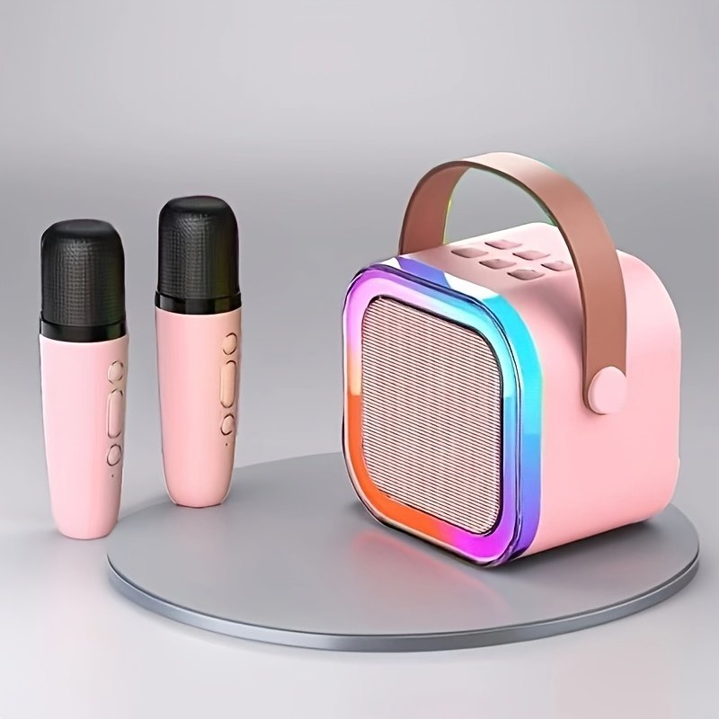 product-fancy-8f4f8965-c66e-4ae5-a62d-a3ac3e60837a.jpg Mini Portable Karaoke System With 1 Or 2 Wireless Microphones - Colorful Led Disco Lights, Rechargeable Lithium Battery, Usb Charging, Ideal For Home Parties, Birthdays, And Valentine'S Day Gifts, Karaoke Equipment|Modern Karaoke Machine|Wireless Microphone - Image 1