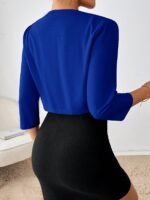 Women'S Stylish White Blazer With Ruffle Detail - Casual Three-Quarter Sleeve, Buttonless Placket, Spring/Fall Fashion, Casual Attire|Ruffle Blazer|Elastic Fabric - Image 9