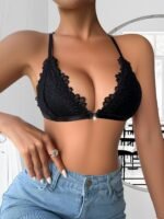 Women'S Fashion Lace-Up Bra Sexy Solid Color Nylon With Lace Splicing For Adults - Image 5