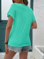 Women'S Chic V-Neck Short Sleeve T-Shirt - Solid Color, Casual Summer Top In White, Perfect For Spring & Summer Outfits, Ladies T Shirts - Image 9