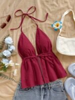 Solid Color Floral Texture Cute Top - Image 3