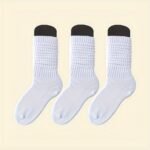 3 Pairs Of Women'S Mid-Calf Socks In Black, White And Gray Solid Colors, Spring And Autumn Fashionable And Versatile Simple Heel Socks - Image 6
