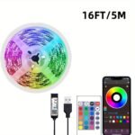 91.44Cm-30.48Meter Rgb Led Strip Lights With Remote & App Control, Adjustable Brightness, Diy Mode, Usb Powered, Abs Material, Non-Rechargeable Button Battery, For Bedroom, Living Room, Tv Mirror Backlight Decoration, Led Lights For Bedroom - Image 5