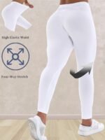 Plus Size, Plus Size Women'S High-Waisted Leggings - 4-Way Stretch Elastic Waistband, Solid Black 7/8 Length Pants For, Casual & All-Season Wear - Machine Washable Apparel, Leggings, Versatile Clothing, Highelastic Waistband - Image 4