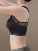 High Support Wire-Free Front Button-Up Sports Bra For Women - Breathable Nylon/Spandex Blend With Mesh Panels, Tummy Control & Adjustable Straps - Yoga Running Workout Top For Teens & Adults - Image 5