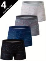 4Pcs Men'S Fashion Pattern Print Boxer Briefs, Crotch Mid-Waist Breathable Comfortable Boxer Trunks, Elastic Sports Shorts, Men'S Casual Underwear For Daily Wear - Image 3