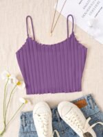 Women'S Casual Sexy Thin Strap Crop Top - Olive Green Semi-Sheer Stretchy, Ruched Detail & Machine Washable, Korean-Japanese Inspired Spring Summer Fall Wardrobe Essential - Image 9