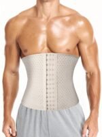 1Pc Men'S Breathable Mesh 3 Row Buckle 4 Steel Bone Shaping Waist Tummy Control Belt Seal Suitable For Daily Dressing