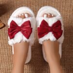 Women'S Autumn And Winter Warm Slippers With A Bow Design, Stylish Indoor Slippers For The Living Room. - Image 6