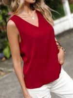 V Neck Solid Loose Tank Top, Casual Sleeveless Top For Summer, Women'S Clothing - Image 10