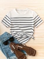 New Women'S Round-Neck Striped Printed Slim Short-Sleeve T-Shirt, Stylish And Simple For Casual Wear. - Image 3