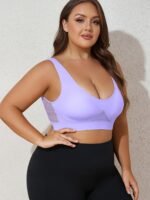 Plus Size Simple Bra, Women'S Solid Hollow Out Shockproof Wide Strap Tank Bra - Image 3