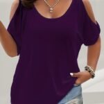 Women'S Elegant Off-Shoulder Round Neck T-Shirt - Soft Stretchy Fabric, Solid Color Summer Casual & Formal Wear, Hand Wash Only, Everyday Comfort Tee, Elegant Shirt, Comfortable Fit Shirt