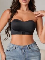 Women'S Strapless Wireless Bandeau Bra - Removable Pads, 85% Nylon/15% Elastane, Seamless Comfort, Solid Black, Hand Wash Only, Sexy Comfort Fit For Everyday & Special Occasions - Image 10