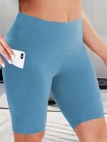 Women'S High-Waist Shaping Shorts With Crescent Pockets - Black, Stretchy Tummy Control, Mid-Thigh Length, Machine Washable, Summer Casual Wear, Everyday Compression Wear | Sleek Design | Tummy Control Shorts