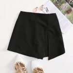 Solid Color High Waist Shorts, Casual Split Hem Skort For Spring & Summer, Women'S Clothing