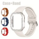 2Pcs Combination Of 2 Pieces Of Sporty And Comfortable Waterproof And Sweatproof Inner Metal Buckle Silicone Strap + Anti-Slip, Anti-Scratch Shiny Double-Row Diamond Pc Hollow Watch Case Suitable For Apple Watch 38/42/40/44/41/45/49Mm Convenient To Wear Watch Strap Protective Case Suitable For Iwatch Series Watch Ultra2/Ultra/9/8/7/6/Se/5/4/3