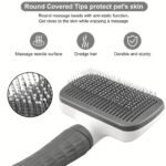 1Pc Professional-Grade Pet Massage Comb & Brush - One-Click Undercoat Remover For Dogs & Cats, Gentle Shedding Tool With Detachable Loose Hair, Reduces Shedding Frequency, Reduces Baths - Sensitive Beige Grooming Brush - Image 5