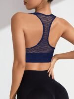 1Pc Women'S Sports Bra With Zipper Back, Hollow Out Seamless, Medium Support, Removable Padding, Knit Fabric, 90% Elastane 10%, Solid Color, For Yoga Fitness & Casual Wear - Image 5