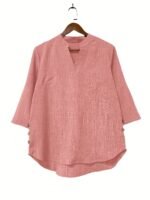 Plus Size Women'S New Shirt In Minimalist Style With V-Neck And Long Sleeves, Faux Button Design - Image 3