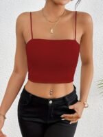 Red Off-Shoulder Crop Top Camisole - Sexy Sleeveless Spaghetti Strap, Stretchy & Machine Washable, Perfect For Casual Or Chic Outfits - Image 7