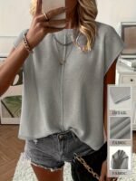 Women'S Sexy Semi-Sheer Summer Sweater Vest - Round Neck Sleeveless Light Blue Top, Hand Wash Only, Versatile Layering Piece For Casual To Dressy Outfits, Layering Fashion, Feminine Style, Fine - Image 4