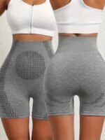 1Pc Women'S High-Waisted Shorts With Perforated Design - Slimming Effect, Supports Belly And Thighs, No Padding, Fashionable Gray Shorts For Fitness And Casual Wear, Casual Wear Shorts|Fashionable Shorts|Comfortable Fit, High Waist Shorts - Image 9