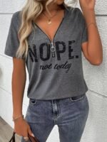 V-Neck Solid Color Printed Short-Sleeve T-Shirt - Image 4