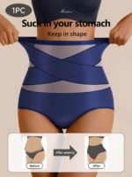 1Pc Quasti Women'S High-Waisted Underwear - Non-Padded Belly Control Panties, Soft Breathable Everyday & Formal Wear In Elegant Teal - Posture Support & Waist Definition, Comfortable Lingerie, Crossband Design, Skinsafe Material - Image 8