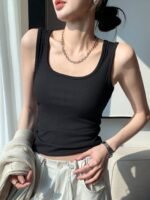 Solid Color Casual, U-Neck, Wide Shoulder Vest, Women'S Tank Top, Versatile Innerwear Or Outerwear, Sleeveless Vest, Comfortable And Simple, Suitable For Spring, Summer, Autumn Tops, Can Be Worn In Winter, Christmas, Valentine'S Day - Image 7